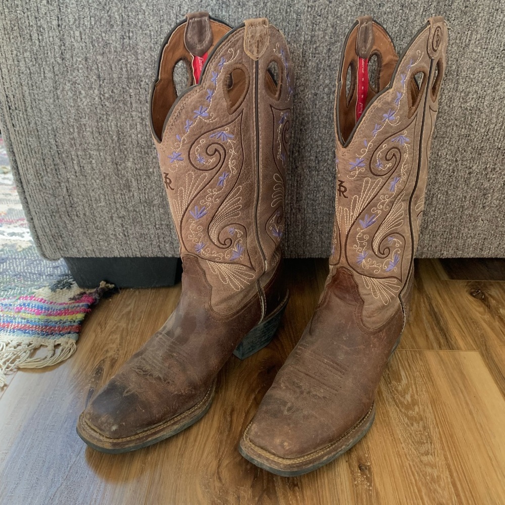 Tony Lama Cowboy Boots - Purple Stitching